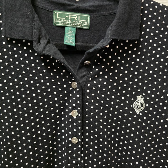 Lauren Active Ralph Lauren Womens XL Sleeveless Polo Shirt Polka Dot Black White - Picture 3 of 6